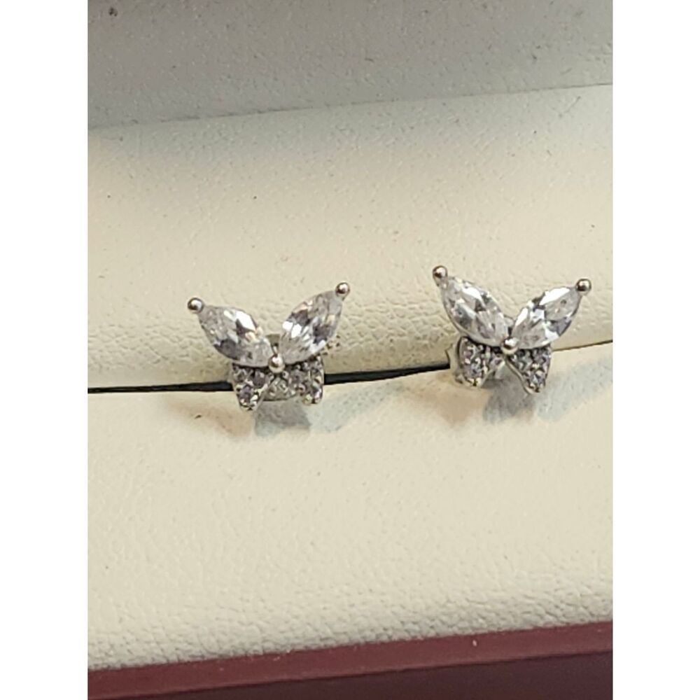 Sterling Silver Crystal Butterfly Stud Earrings - Clear
